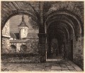 Gravure : Cloître de l'abbaye de Solesmes