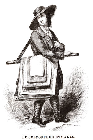 Colporteur d'images - gravures historiques pour l'illustration.